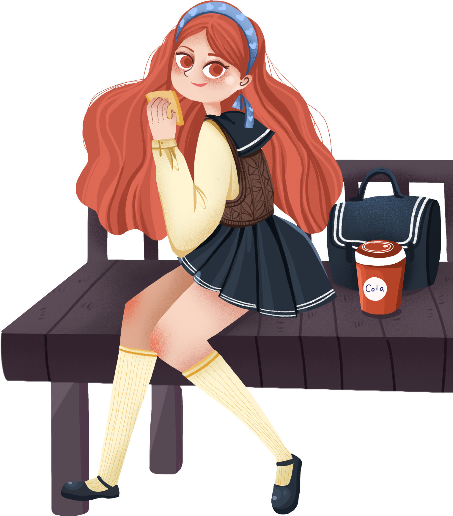 Fashion Girl Character Bench Backpack Png And Psd - Cartoon (2000x2000), Png Download