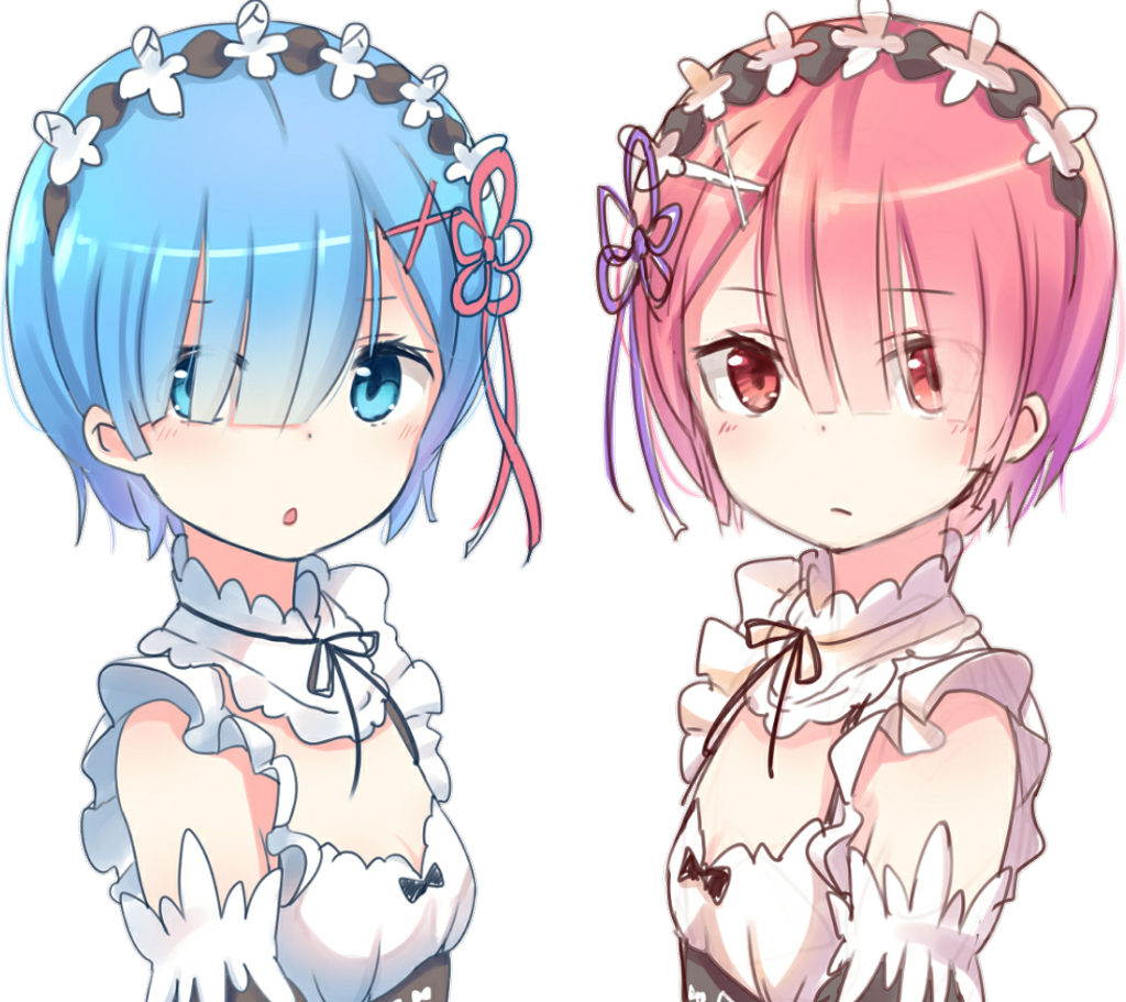 #anime #remram #rem #ram - Anime Twins With Blue And Pink Hair (1024x911), Png Download