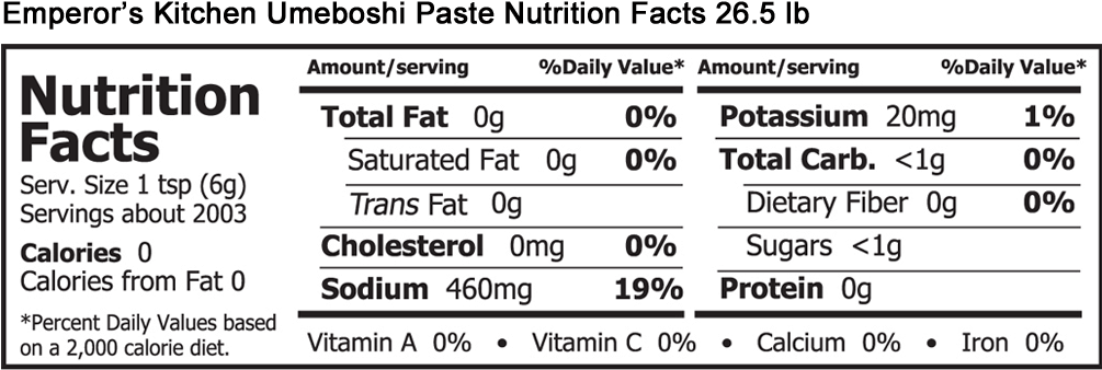 Emperor's Kitchen Umeboshi Paste Nutrition Facts - Nutrition Facts (1033x376), Png Download