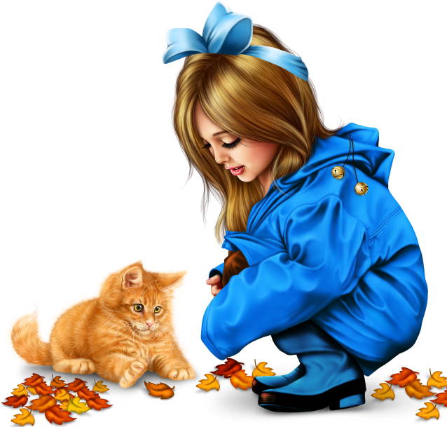 Little Girl In Raincoat With A Kitty Png - Clip Art (640x640), Png Download