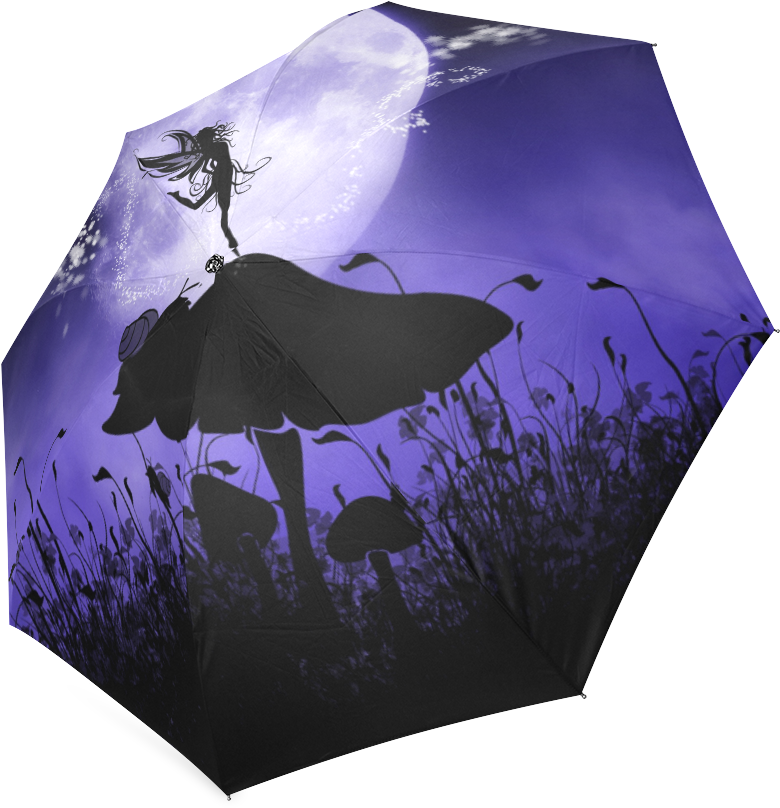 A Beautiful Fairy Dancing On A Mushroom Silhouette - Umbrella (1000x1000), Png Download