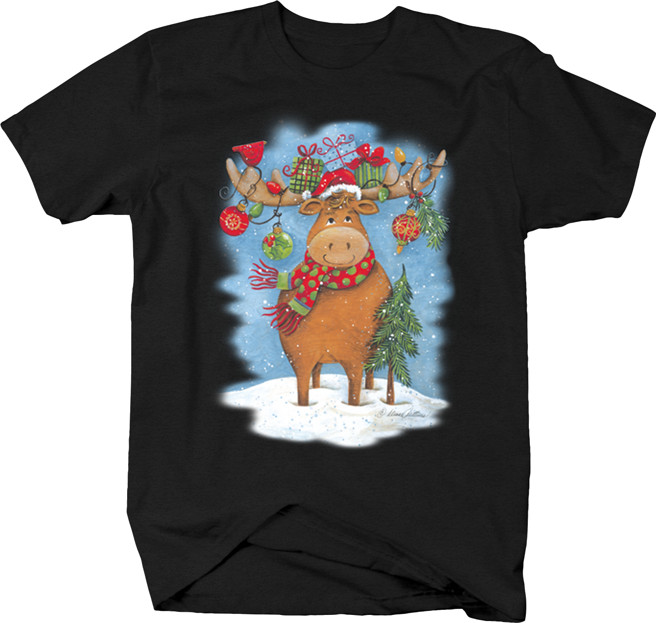 Moose In Winter Storm Christmas Ornaments Gifts On - T-shirt (1295x1229), Png Download