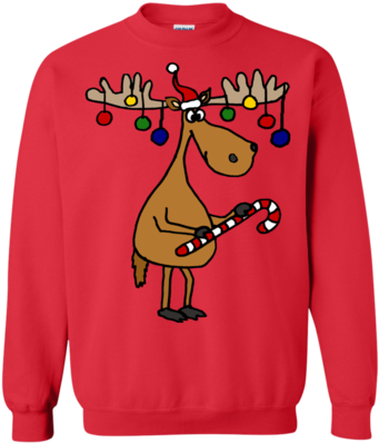 Ugly Christmas Sweaters Cool Funny Moose With Christmas - Crew Neck (400x400), Png Download