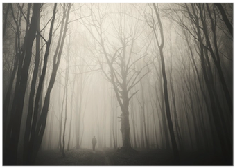 Man Walking Past A Huge Old Tree In A Dark Spooky Forest - Tree (400x400), Png Download