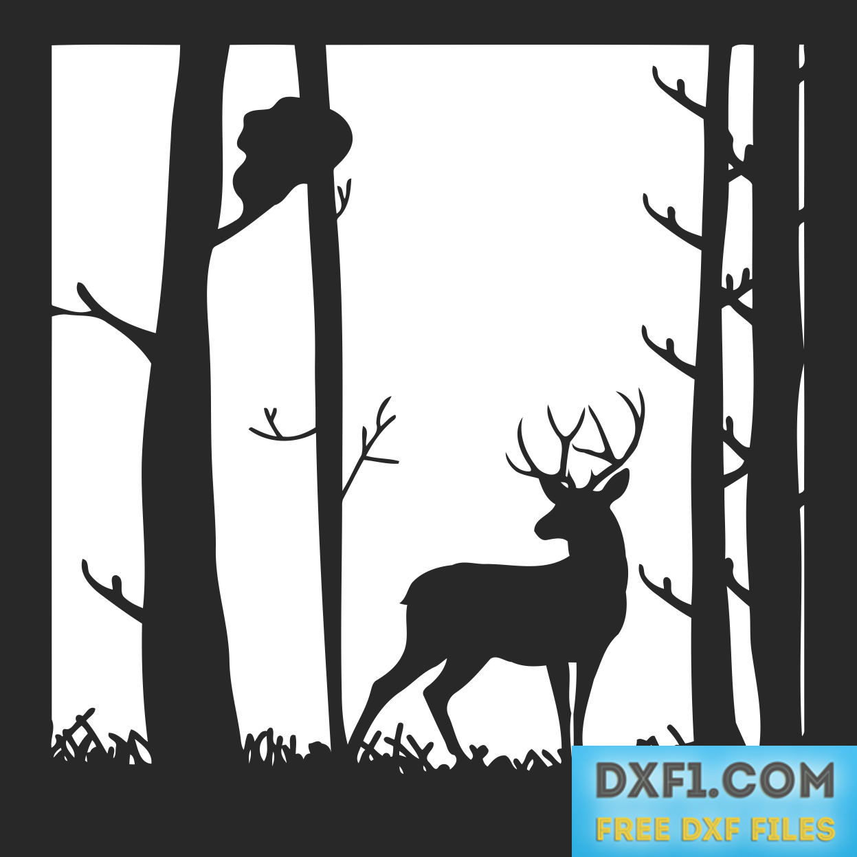 Deer In The Landscape Clip Royalty Free Library - Forest Dxf (1247x1247), Png Download