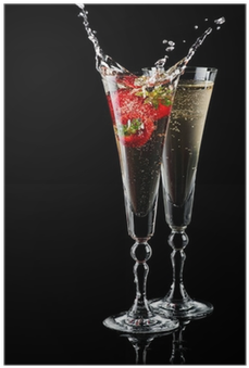 Two Glasses Of Sparkling Wine With Splash Poster • - Champagne (400x400), Png Download