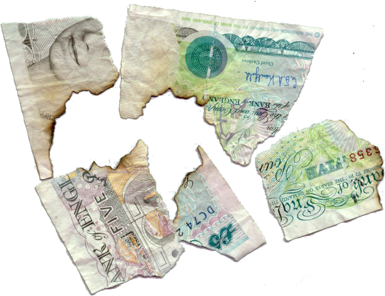 Burnt And Fragments Of British Fiver Gbp - Burnt Five Pound Note (791x607), Png Download