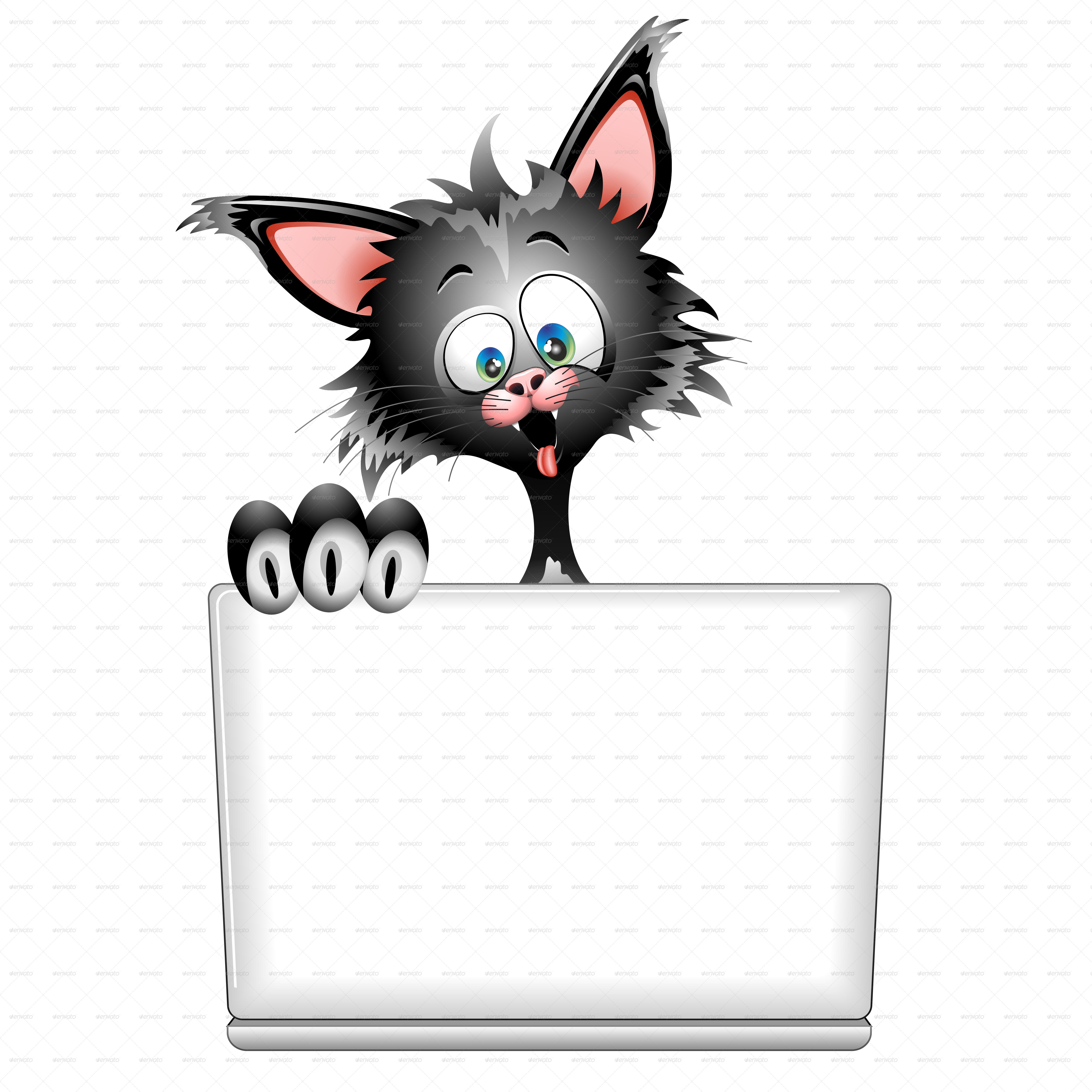 A Cat Cartoon With Computer Png 5000 - Crazy Cat Vectors (5000x5000), Png Download