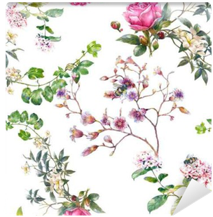 Watercolor Painting Of Leaf And Flowers, Seamless Pattern - Watercolor Painting (400x400), Png Download