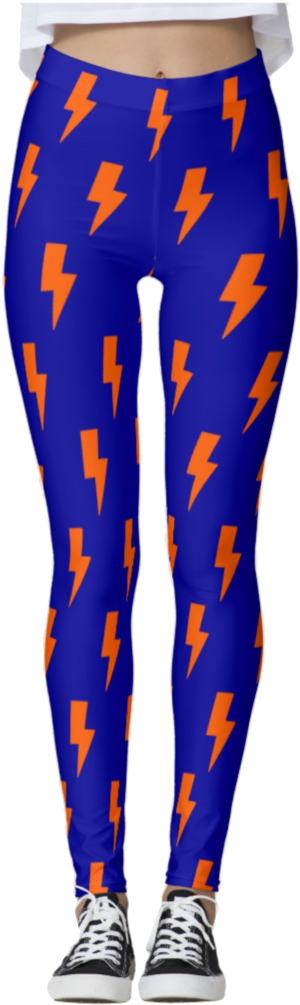 Orange & Blue Lightning Bolts Thick Band Leggings - Lightning Yellow Leggings (583x1024), Png Download