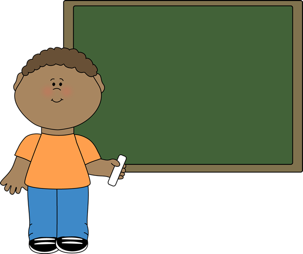 Boy Standing At A Chalkboard With A Piece Of Chalk - Clip Art Chalk Board (600x504), Png Download