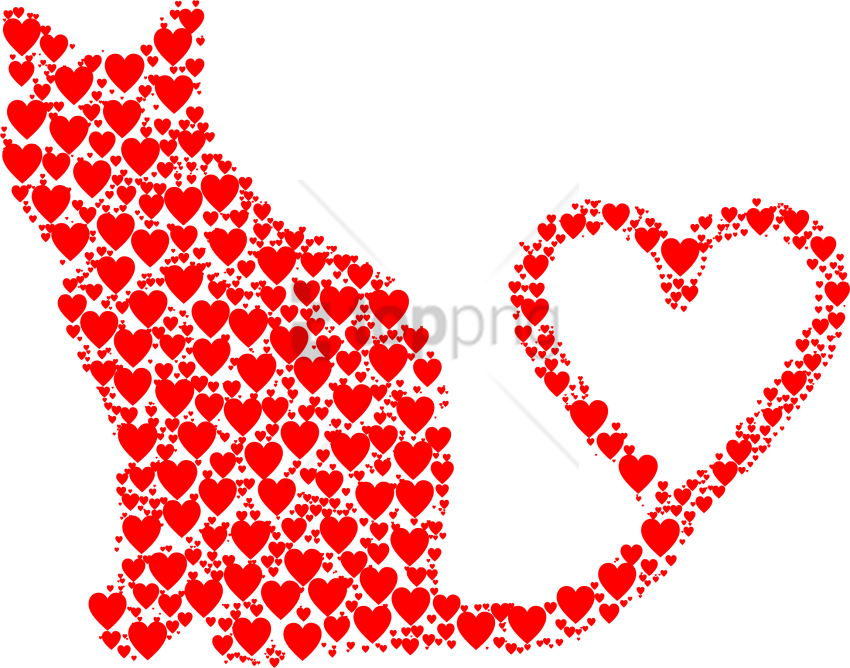 Free Png Cat Heart Png Image With Transparent Background - Cat With Hearts Png (850x668), Png Download
