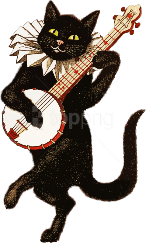 Free Png Download Vintage Cat Playing Banjo Png Images - Vintage Cat Clip Art (480x799), Png Download