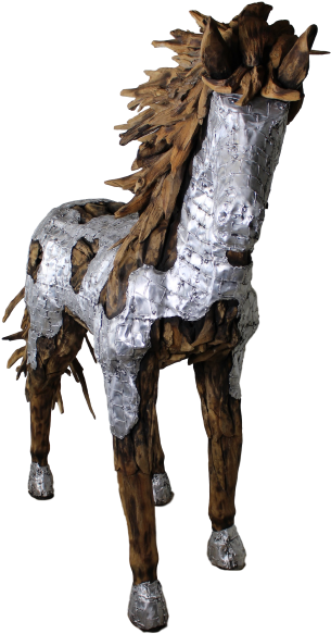 Kuda Jala Walking Horse Statue Natural Silver Unikat - Bronze Sculpture (533x800), Png Download