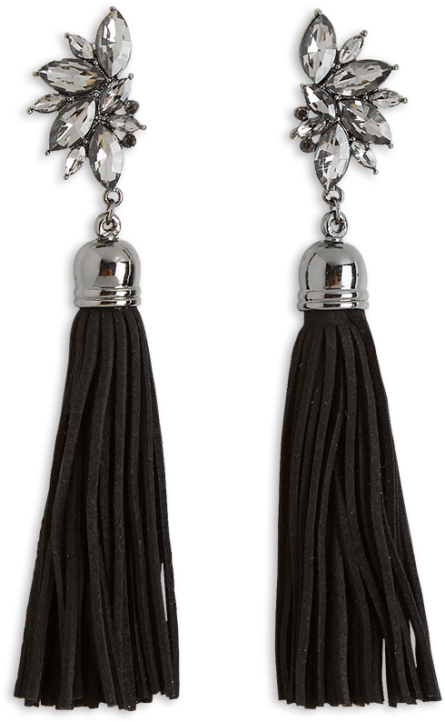Earrings With Tassels Black - Earring (888x888), Png Download