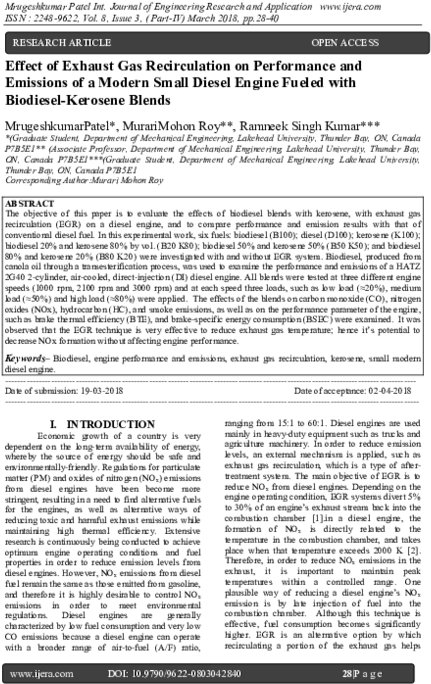 Effect Of Exhaust Gas Recirculation On Performance - Document (600x776), Png Download
