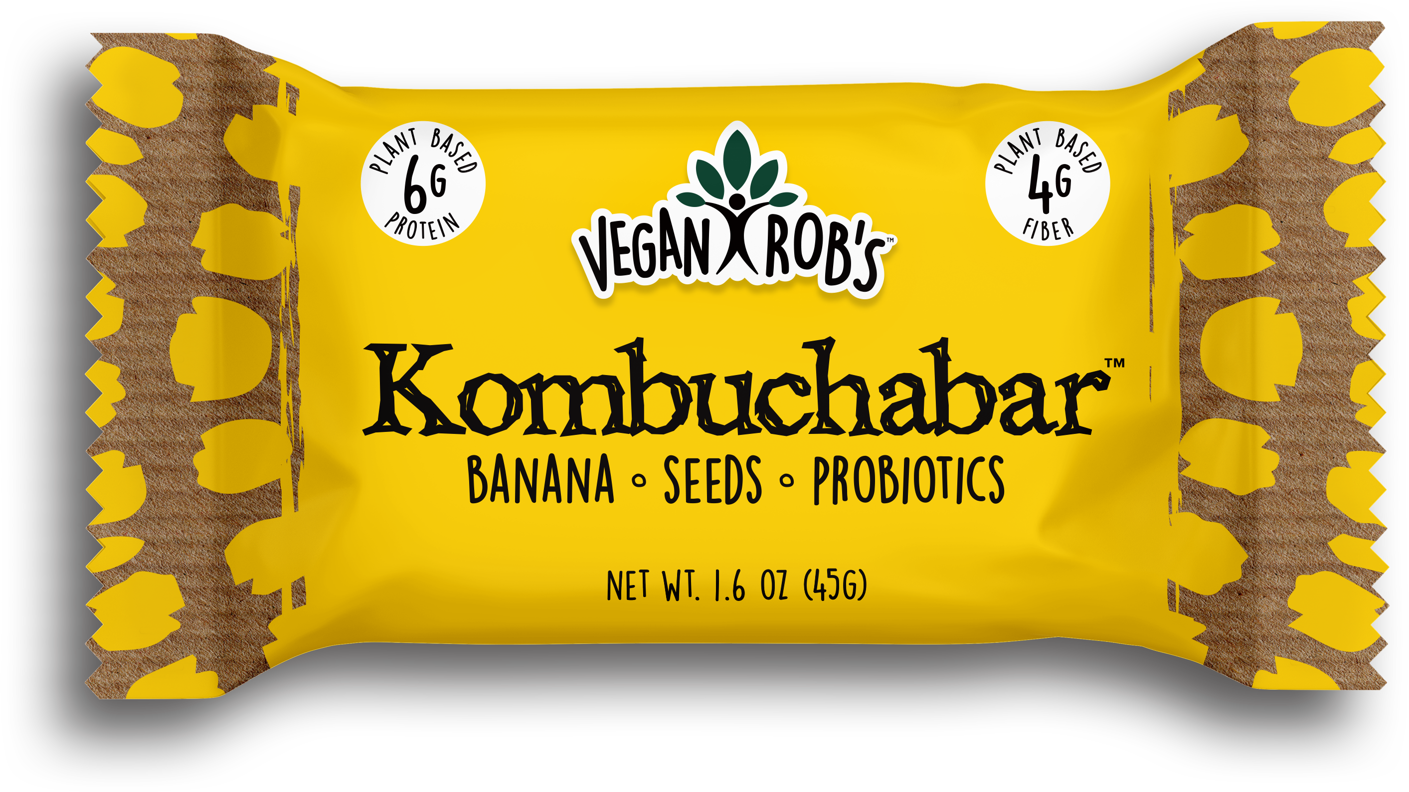 Vegan Kombucha Bar Banana 45g Front - Vegan Rob's Kombucha Bar (3364x2104), Png Download
