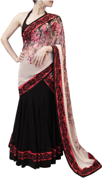 Black And Red Lehenga Saree - Photo Shoot (524x600), Png Download