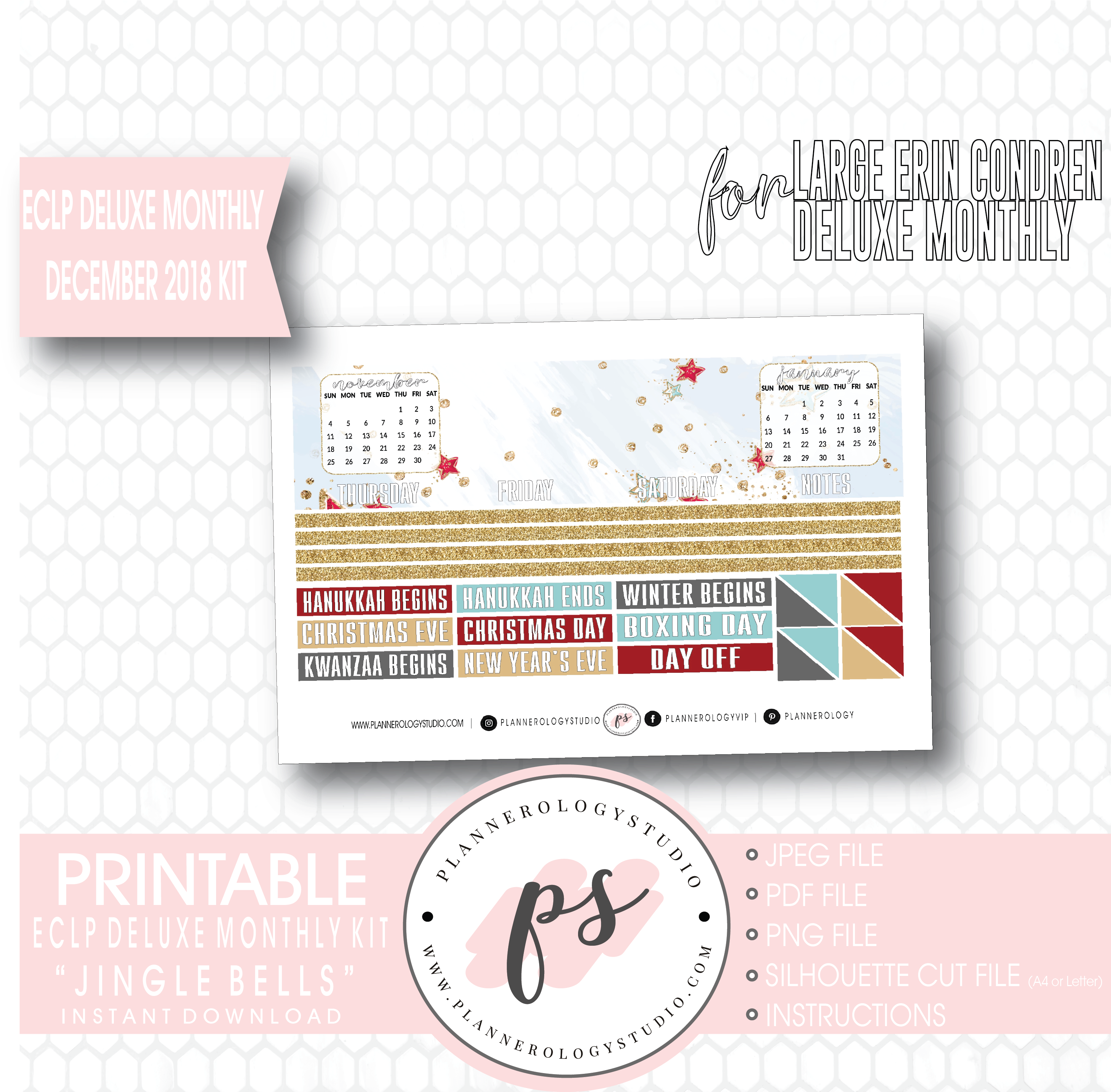 Jingle Bells December 2018 Monthly View Kit Digital - February 2019 Planner Printable Stickers Free (3067x3000), Png Download