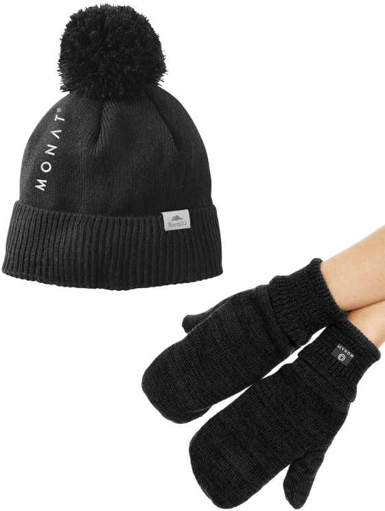 Knitted Pom Pom And Mittens Set - Beanie (560x840), Png Download
