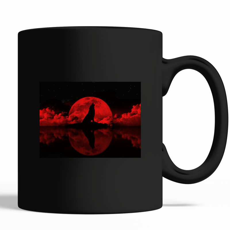 Download Wolf Howling To The Red Moon Black Mug Mug Png Image With No Background Pngkey Com