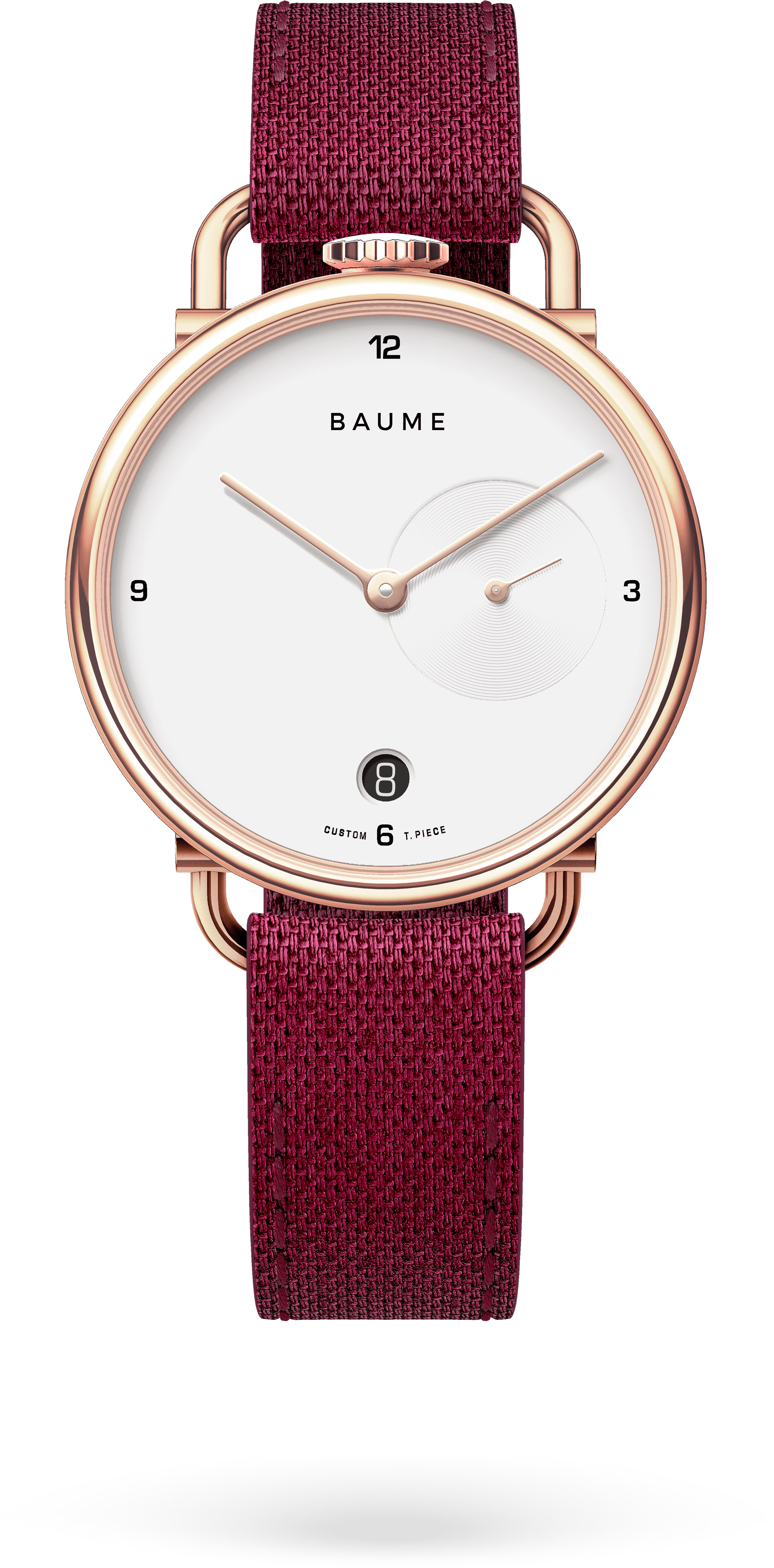 35mm Date Unisex Custom Watch Ronda Golden Case Burgundy - Analog Watch (2048x4096), Png Download