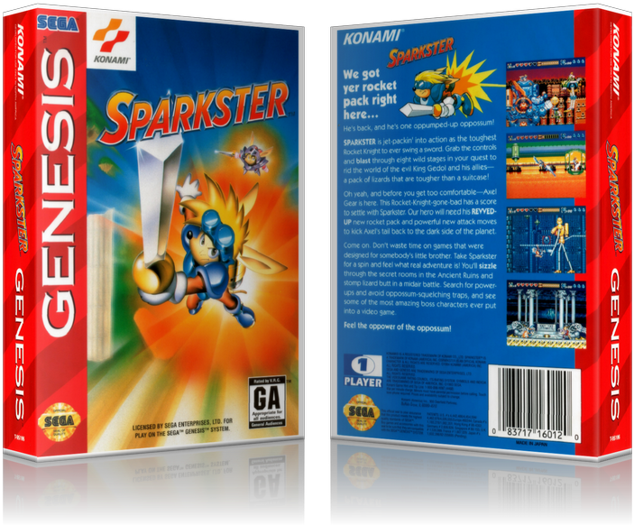 Sega Genesis Sparkster Sega Megadrive Replacement Game - Sega Genesis (800x650), Png Download