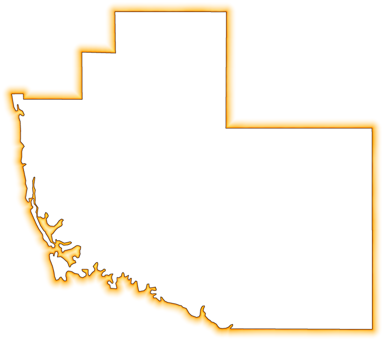 A Yellow-orange Glow Outline Map Of Collier - Carmine (768x681), Png Download