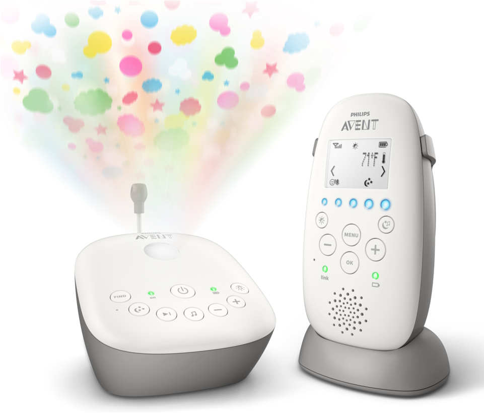 Dect Baby Monitor And Starry Night Projector, Scd730/86 - Philips Avent Audio Monitors Scd570/00 Dect Babyphone (960x853), Png Download