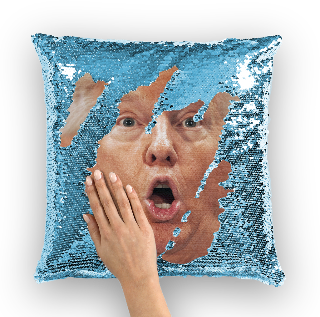 Shocked Trump Sequin Cushion Cover - Sequin Pillow With Face (1024x1024), Png Download