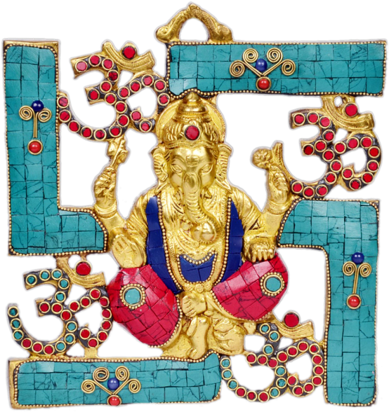 Satiya Ganesha Plate Wall Hanger Turquoise Stone 9" - Creative Arts (600x800), Png Download