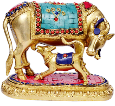 Cow And Calf Turquoise Stone Work 7" - Bull (600x800), Png Download