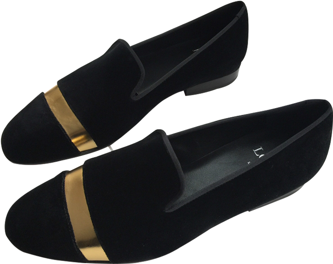 Black Velvet And Gold Toe Cap Divider - Slip-on Shoe (740x600), Png Download