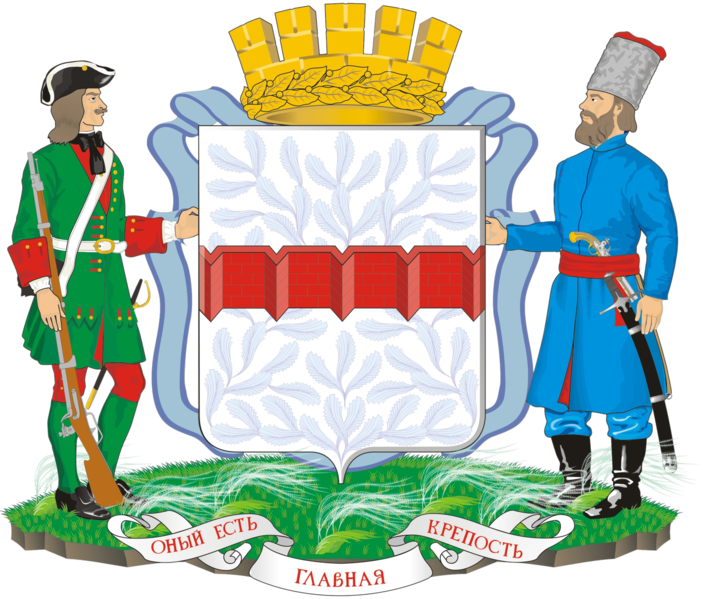 Coat Of Arms Of Omsk, On A Background Of A Flag Of - Город Омск Герб (703x599), Png Download