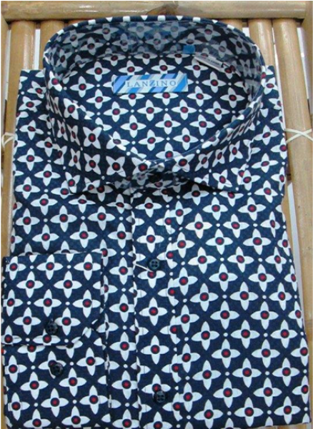 Lanzino -blue Ninja Star Print Linen Shirt - Vestido Longo De Bolinha (600x600), Png Download