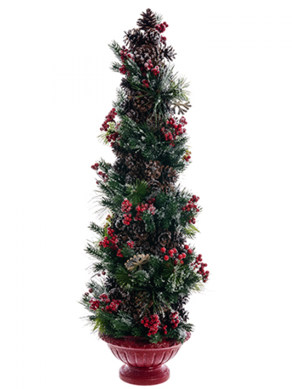 36" Iced Berry/pine Cone Topiary Tree In Paper Mache - Christmas Tree (800x800), Png Download