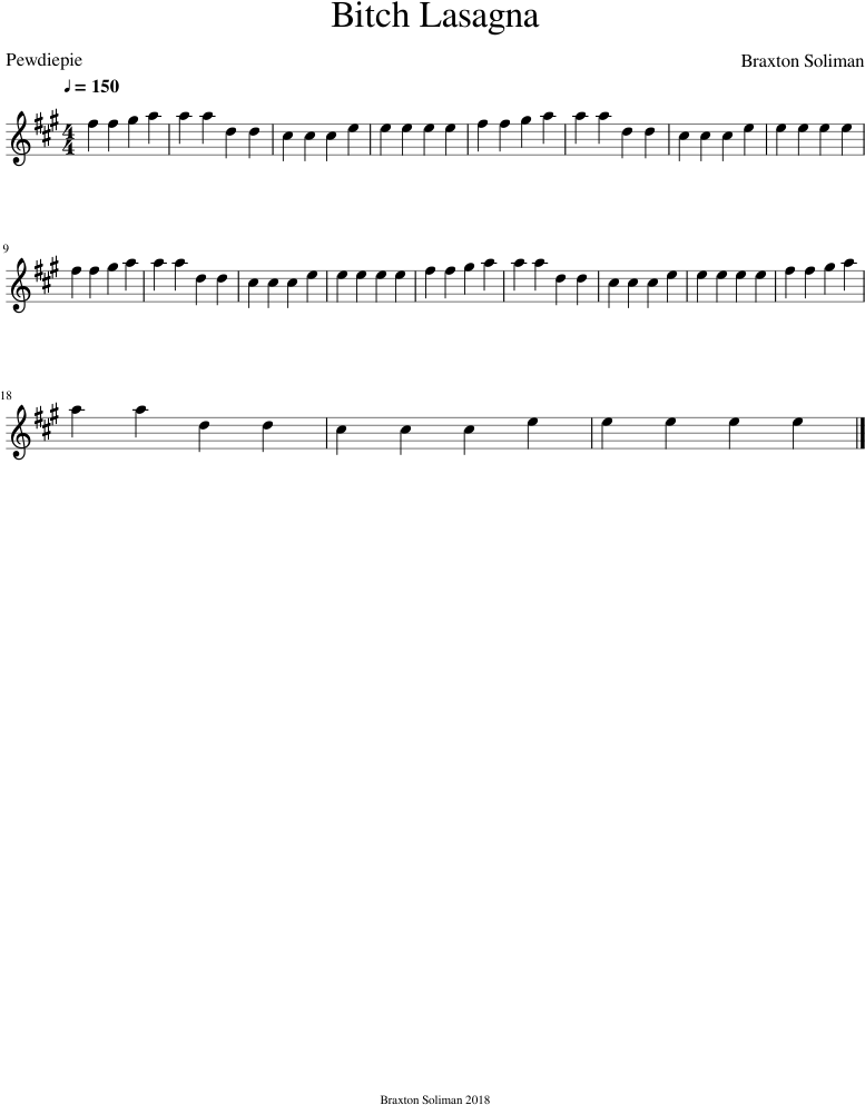 Bitch Lasagna Piano Notes (850x1100), Png Download