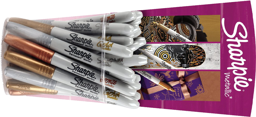 Marker Sharpie Metallic 10 Gold, 10 Silver, 4 Brown - Sharpie (1000x400), Png Download