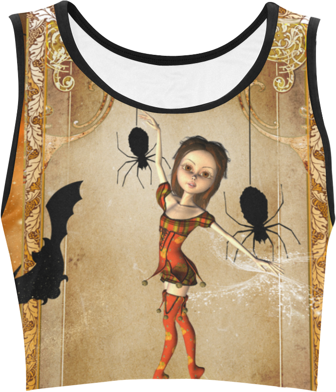 Halloween, Cute Girl With Spiders And Pumpkin Women's - Active Tank (1000x1000), Png Download