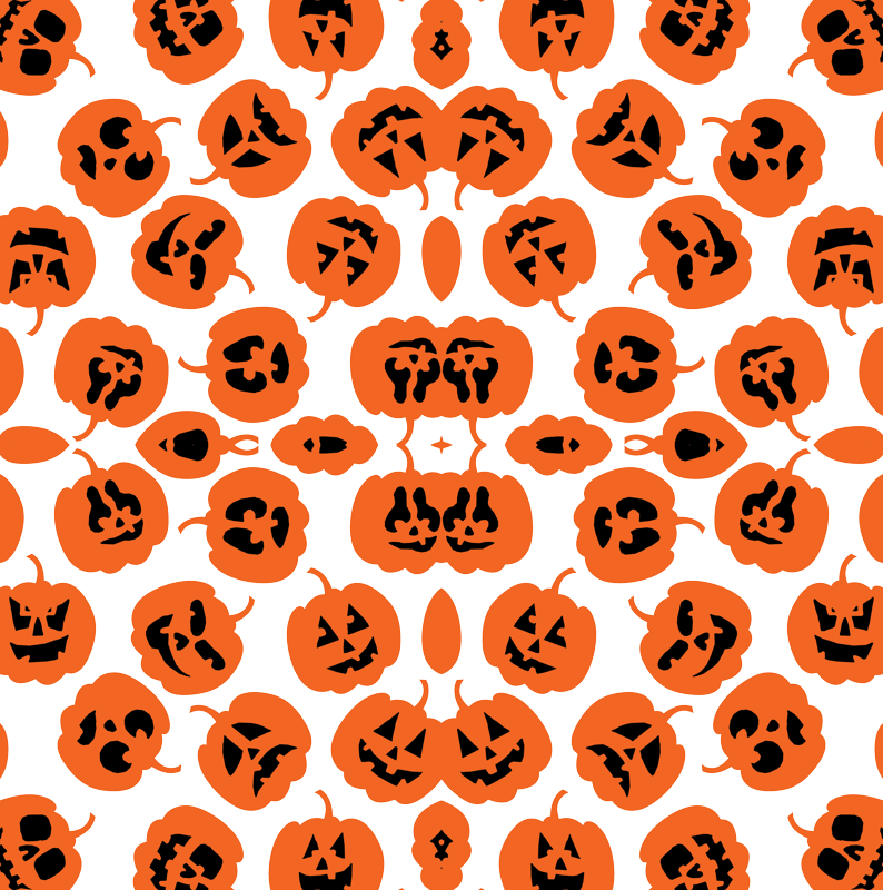 Cute And Funny Halloween Pumpkin Pattern On White Fabric (794x800), Png Download