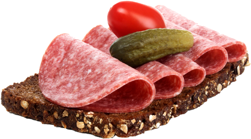 Bread And Salami - Vollkornbrot Mit Salami (866x650), Png Download