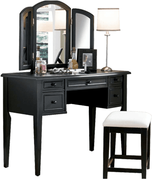 Black Dressing Table With Mirror And Front Stora - Black Vanities For Bedrooms (800x400), Png Download