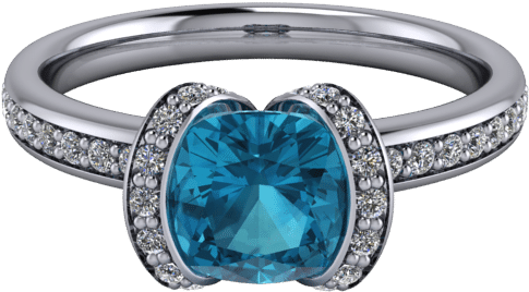 White Gold Blue Topaz And Diamond Bespoke Half Halo - Bespoke Art Deco Rings (800x800), Png Download