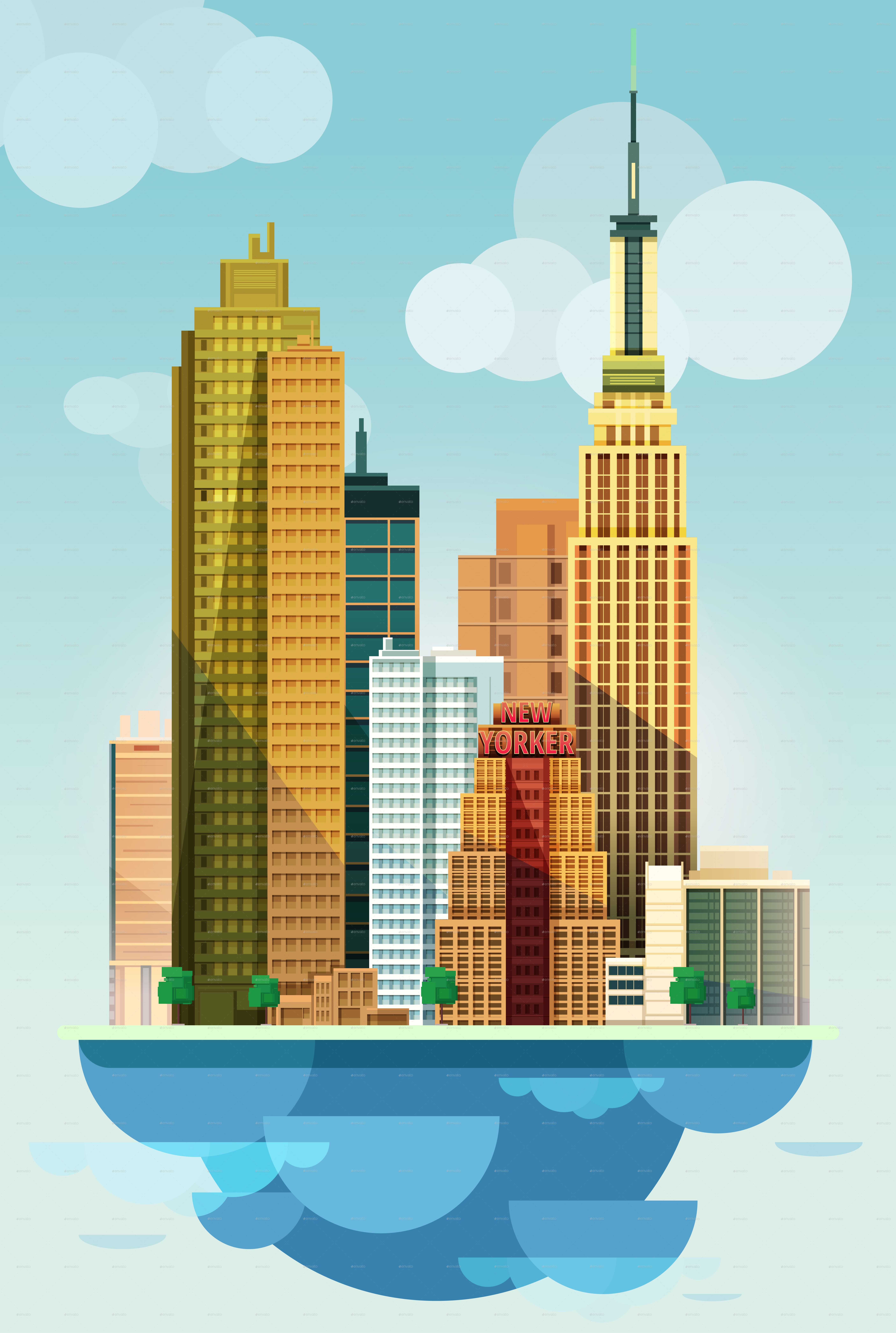 City Illustration New York Flat Design - Flat Design City Illustrator (5626x8367), Png Download