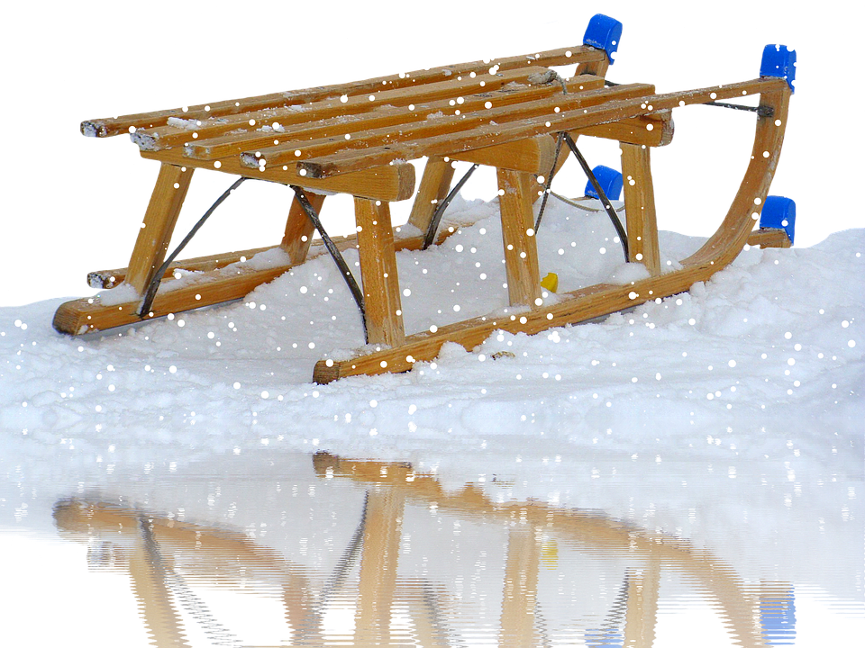 Slide, Winter, Snow, Wooden Sled, Tobogganing - Schlitten Im Schnee Bilder (960x720), Png Download