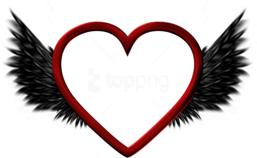 Free Png Red Transparent Heart With Black Wings Png - Portable Network Graphics (850x554), Png Download