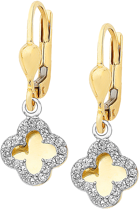 9ct Yellow Gold Four Leaf Clover Earrings - Earrings (606x774), Png Download