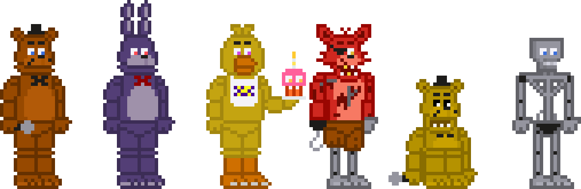 Fnaf 1 Stylized Sprites - Fnaf 2 Withereds (1183x385), Png Download