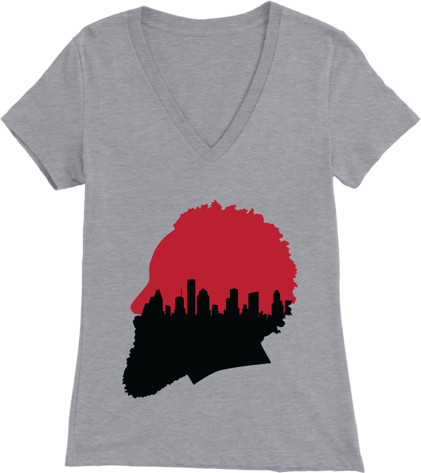 Harden Silhouette With Houston Skyline Women's V- - T-shirt (1024x1024), Png Download