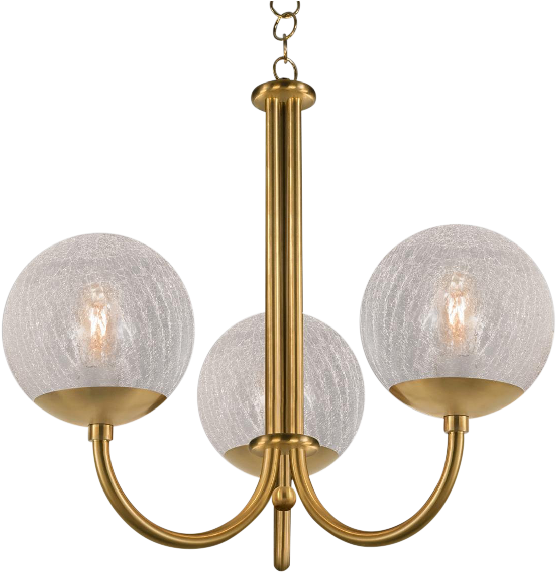 Oxford Brushed Brass 3 Arm Cracked Glass Globes Pendant - Chandelier (1229x1262), Png Download